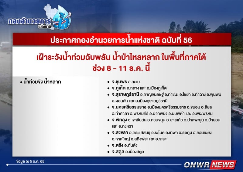 Предупреждение об ожидающихся на юге Таиланда сильных дождях