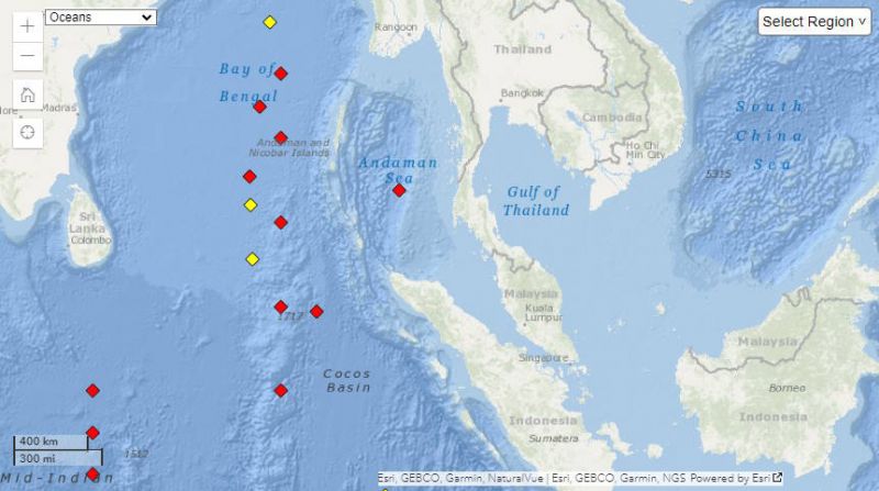 Подводное землетрясение магнитудой 5,1 было зафиксировано вечером 1 ноября у Андаманских и Никобарских островов