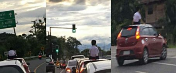 На севере Таиланда оштрафовали отца, который покатал сына на крыше машины