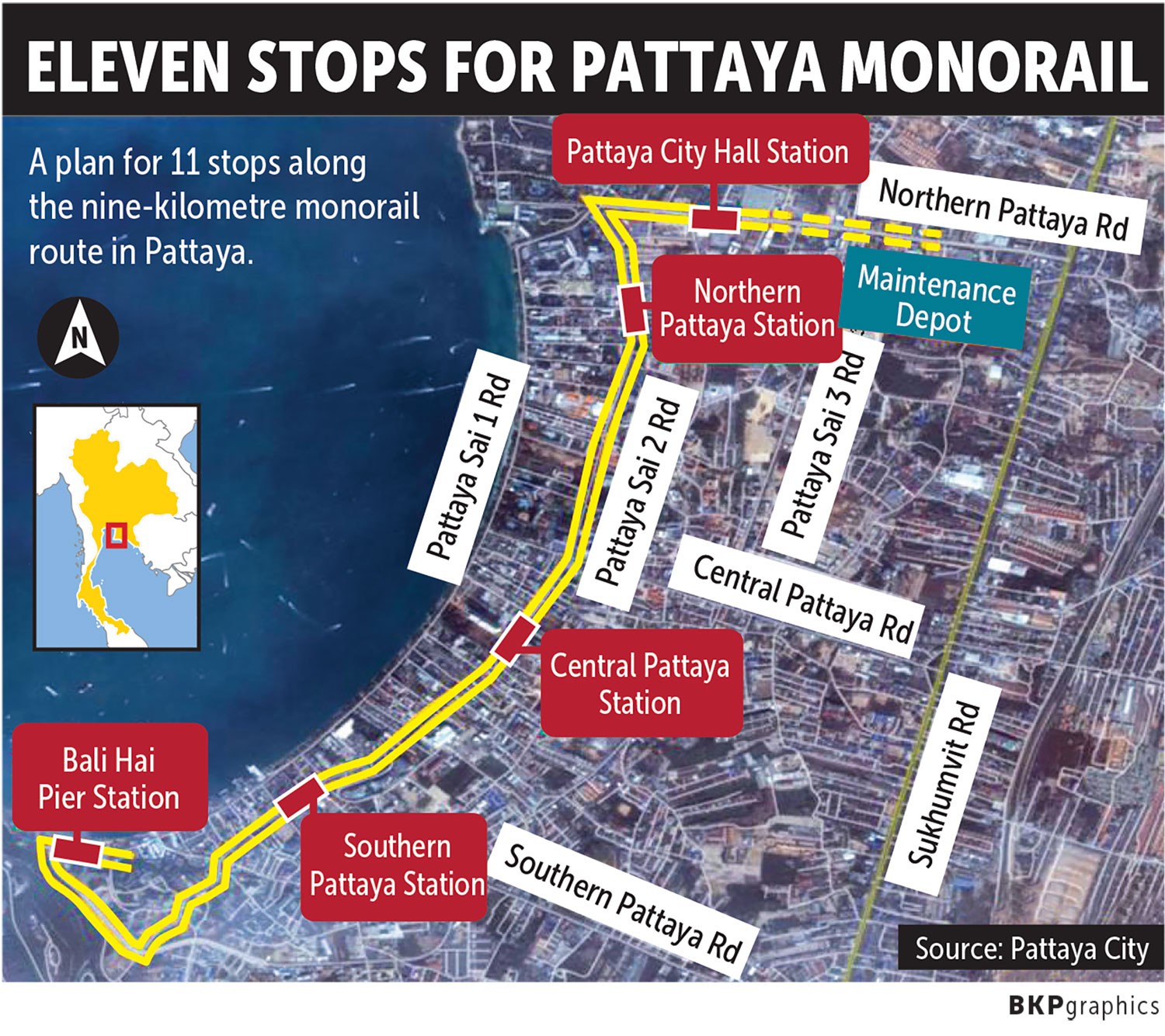 Город Паттайя представил планы строительства девятикилометровой монорельсовой дороги