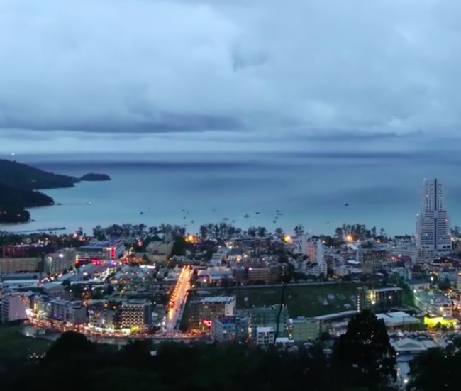Night is coming to Patong after storm, Timlapse video.
