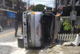 Truck wipes out motorists, shopfronts in Patong ( Ban Patong, Phuket, Thailand )